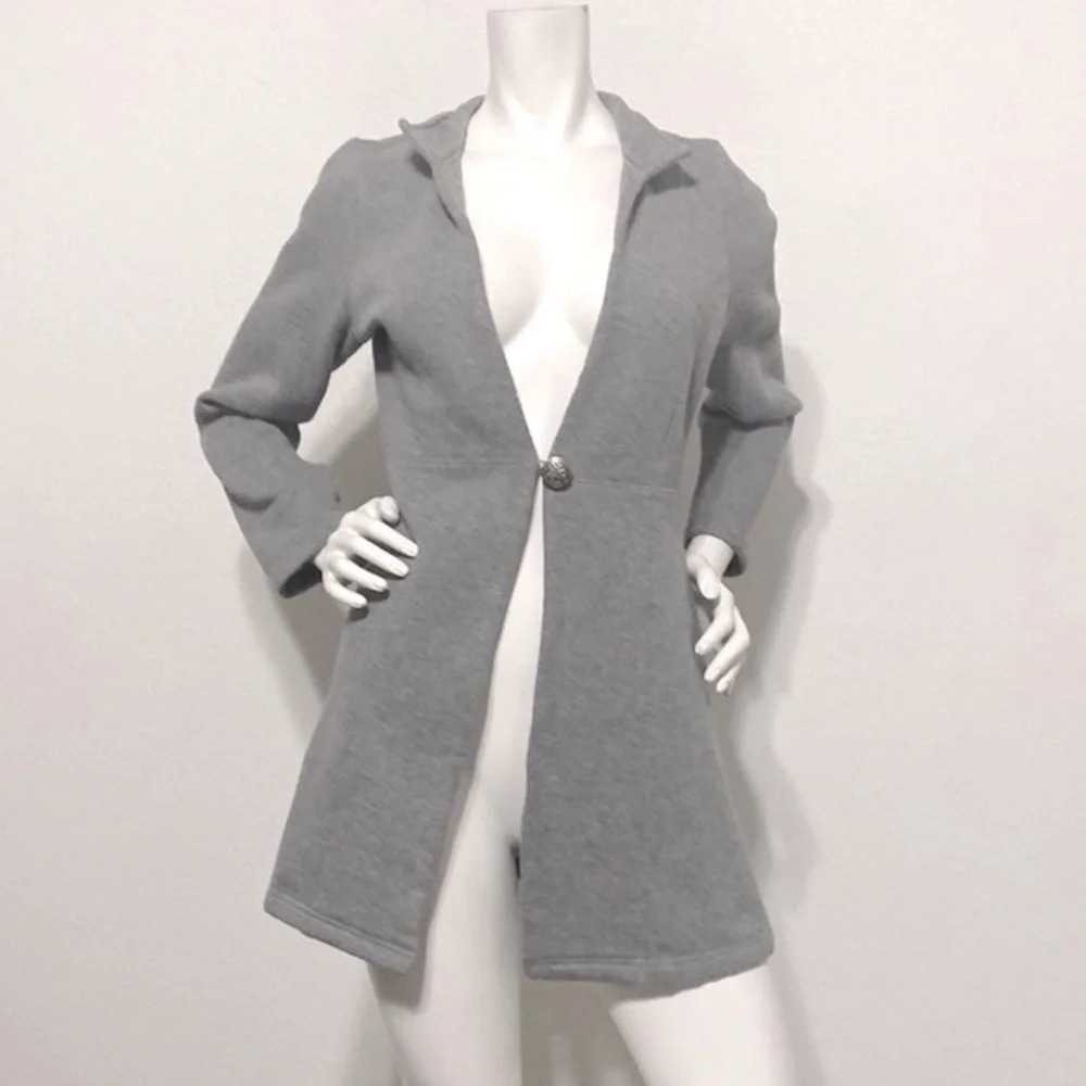 Soft Surroundings Long Duster Cardigan Sweater Gray Button Front Size XS